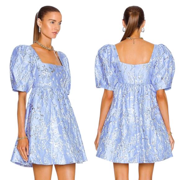 Jonathan Simkhai Kylie Periwinkle Jacquard Puff Sleeve Mini Dress 0 NWT - Picture 2 of 9